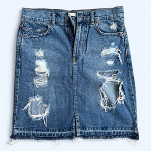 Pull & Bear Distressed Denim Skirt